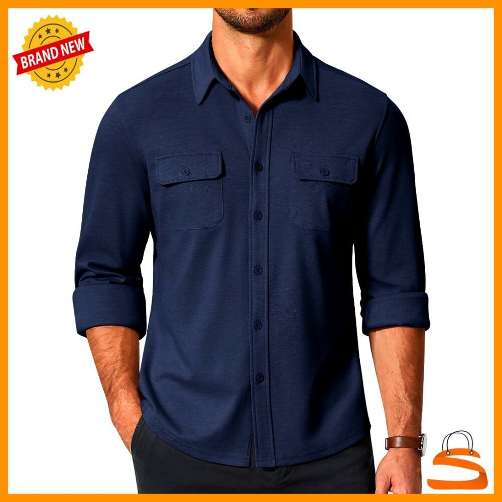 Long Sleeve Button Down Shirt Wrinkle Free Casual Dress Shirt with Pocket